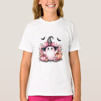 T-shirt Jolie sorcière fantôme rose florale Halloween aqua