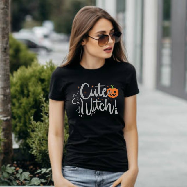 T-shirt Jolie sorcière femme noire et blanche Halloween (Créateur téléchargé)