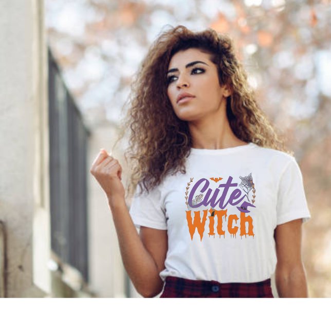 T-shirt Jolie sorcière femme noire et blanche Halloween (Créateur téléchargé)