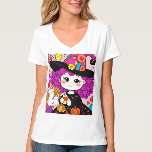 T-shirt Jolie Sorcière Halloween Style Éffrayant! (Devant)