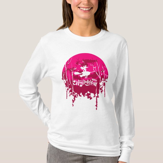 T-shirt Jolie Sorcière Volant Broom contre Pleine lune (Devant)