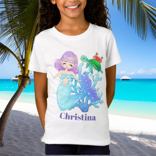 T-Shirt Jolie tortue de mer et sirène ajouter le nom t-shi
