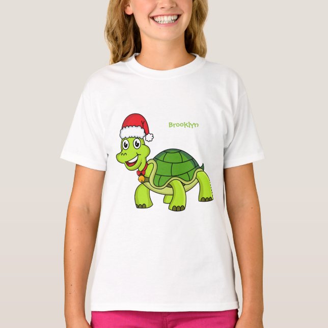 T-shirt Jolie tortue en chapeau de Père Noël (Devant)