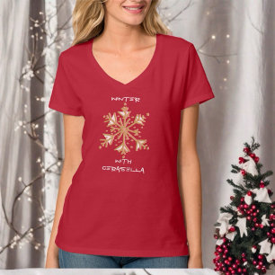 T-shirt Jolie typographie simple flocon de neige hiver or