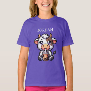 T-shirt Jolie vache bébé Boire Boba Kawaii Cartoon