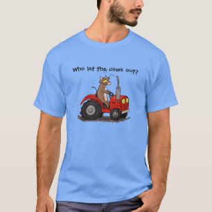 T-shirt Jolie vache brune conduite tracteur dessin animé