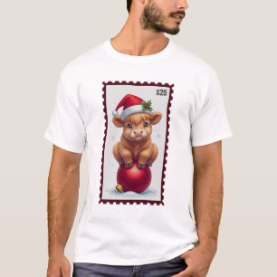 T-shirt Jolie vache de Noël avec chapeau de Père Noël assi