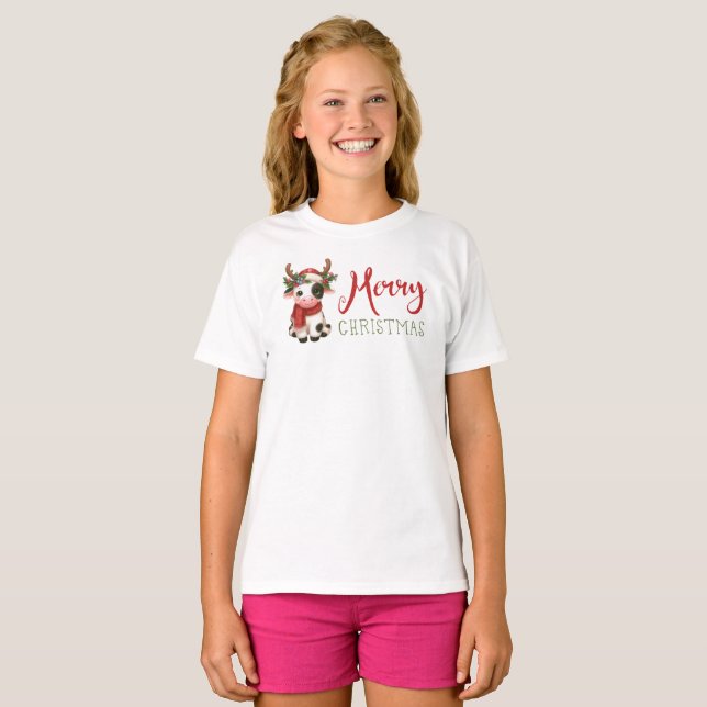 T-shirt Jolie vache de Noël mignonne (Devant entier)
