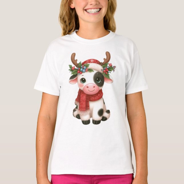 T-shirt Jolie vache de Noël mignonne (Devant)