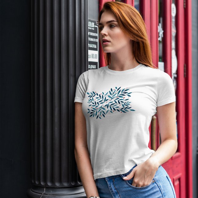 T-shirt Jolies branches d'aquarelle - turquoise et rouge (Créateur téléchargé)