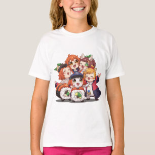 T-shirt Jolies filles en style chibi de l'anime groupe de 