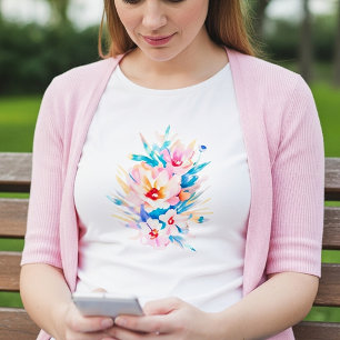 T-shirt Jolies fleurs aquarelles roses et bleues