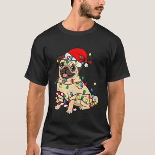 T-shirt Jolies lumières de Noël de Pug Santa Pyjama Xmas A