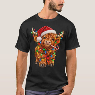 T-shirt Jolies lumières de Noël de vache des Highlands – V