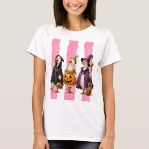 T-shirt Jolies oies d'Halloween rayure rose