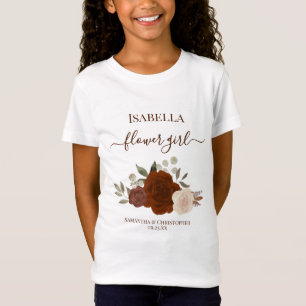 T-Shirt Jolies Roses Orange Rouille Fille aux Fleurs Cadea