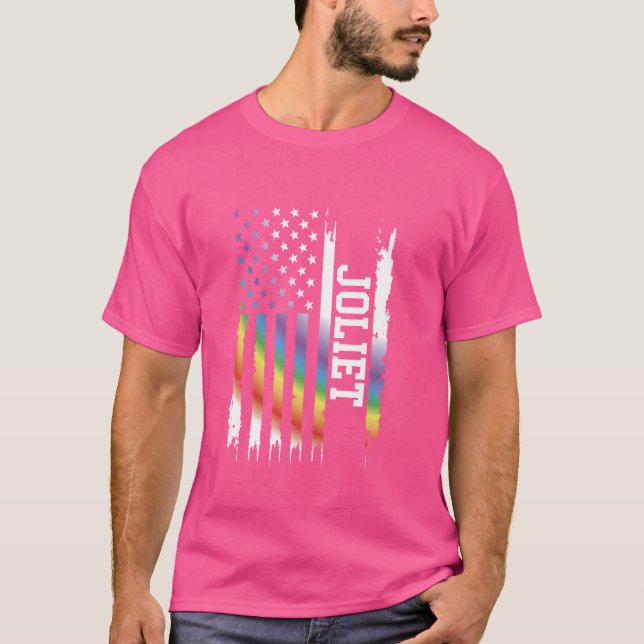 T-shirt Joliet États-Unis Arc-en-ciel désarmé avec drapeau (Devant)