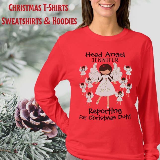 T-shirt Jolis Anges de Noël avec Nom Dames (Cute Angels, Christmas, With Name, Ladies T-Shirt)