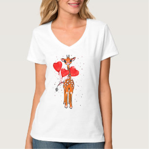 T-shirt Jolis ballons en forme de cœur de girafe pour la S