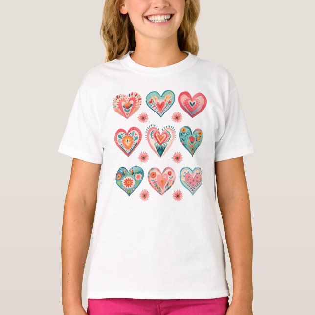 T-shirt Jolis Cœurs de la Saint-Valentin Fille (Devant)