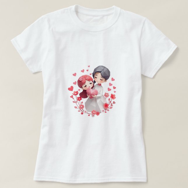 T-shirt jolis couples cadeau de la Saint-Valentin heureux (Design devant)