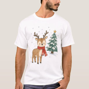 T-shirt Jolis rennes de Noël avec une écharpe rouge