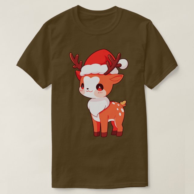 T-shirt Jolis Rennes de Noël Kawaii avec Chapeau de Père N (Design devant)
