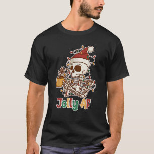 T-shirt Jolly AF Skeleton Christmas Café Funny Holiday L