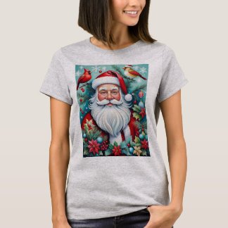T-shirt Jolly Christmas Santa Clause And Cardinals 