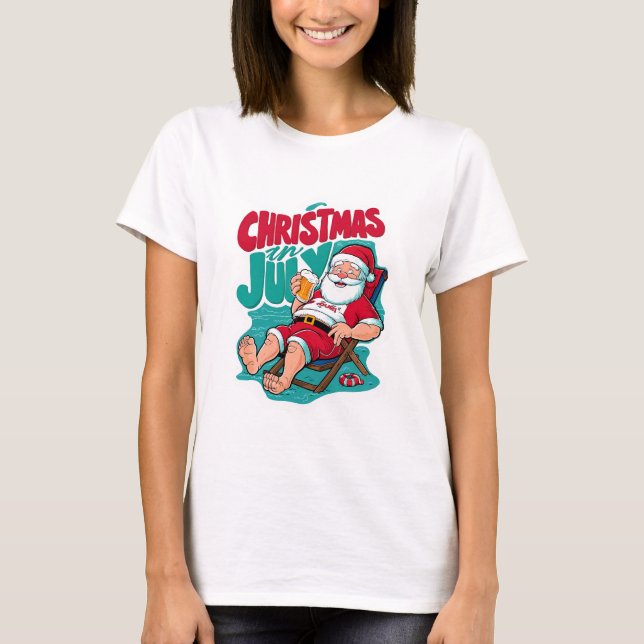 T-shirt Jolly Père Noël savourer une brasse glacée (Devant)