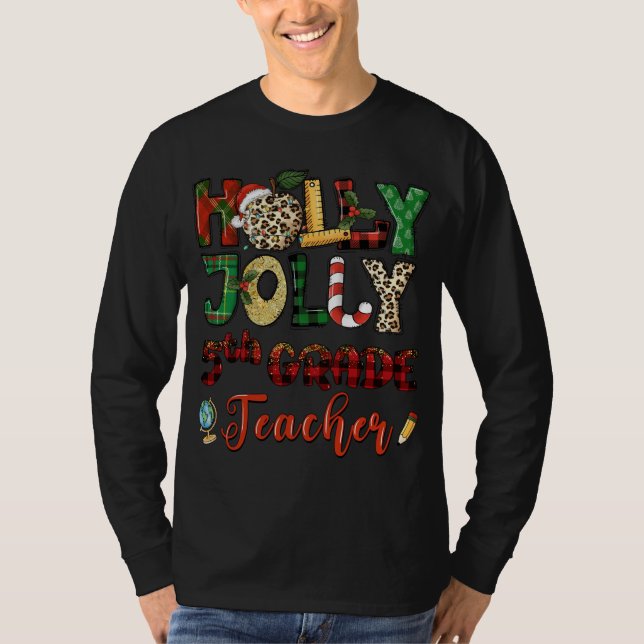 T-shirt Jolly professeur de 5e année Leopard Red Plaid Chr (Devant)