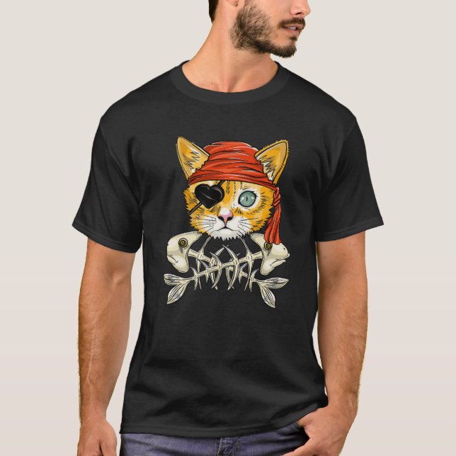 T-shirt Jolly roger Drapeau Crâne Et Traverses - Chat Drôl (Devant)