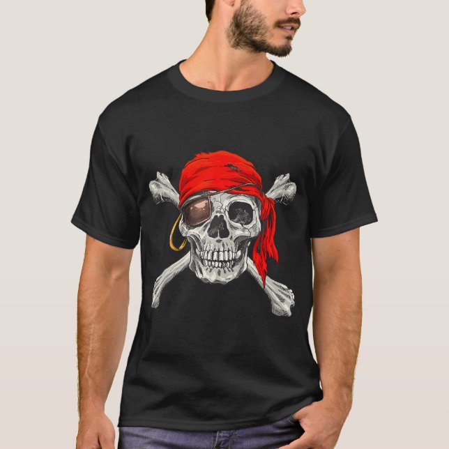 T-shirt Jolly roger Pirate Skull Crossbones Halloween (Devant)