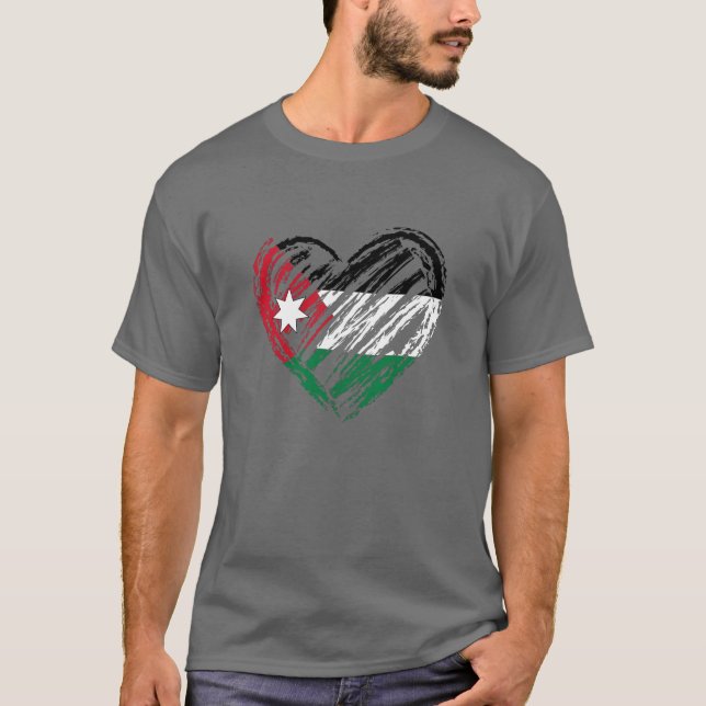 T-shirt Jordanian Flag Heart In Hand Drawing For Jordanian (Devant)