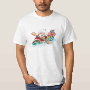 T-shirt Jote Cartoon Jolly Santa Claus dans un bateau de r