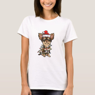 T-shirt Jote Chihuahua Père Noël Feux de Noël Joyeux Noël