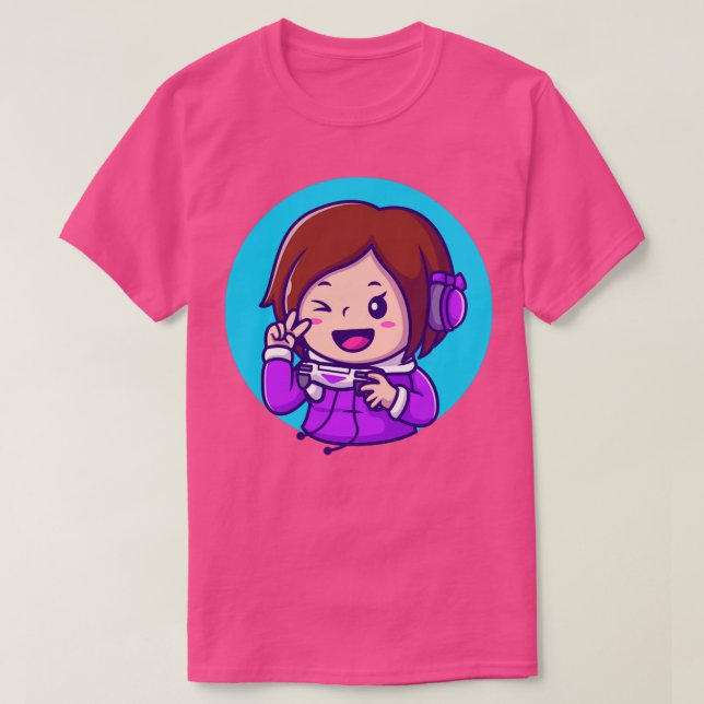 T-shirt Jote Girl Jeu tenant Joystick Avec Paix Main (Design devant)