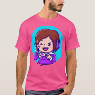 T-shirt Jote Girl Jeu tenant Joystick Avec Paix Main