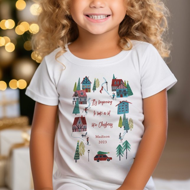 T-Shirt Jote Nordic ski Village Noël fête (Cute Nordic skiing Village Christmas Party T-Shirt)