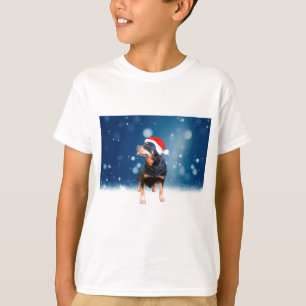 T-shirt Jote Rottweiler Chien Noël Santa Hat Étoiles de ne