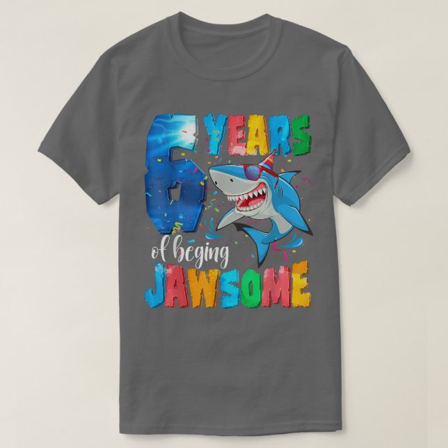 T-shirt Jote Shark Anniversaire 6 ans Garçons Filles 6e Bi (Design devant)