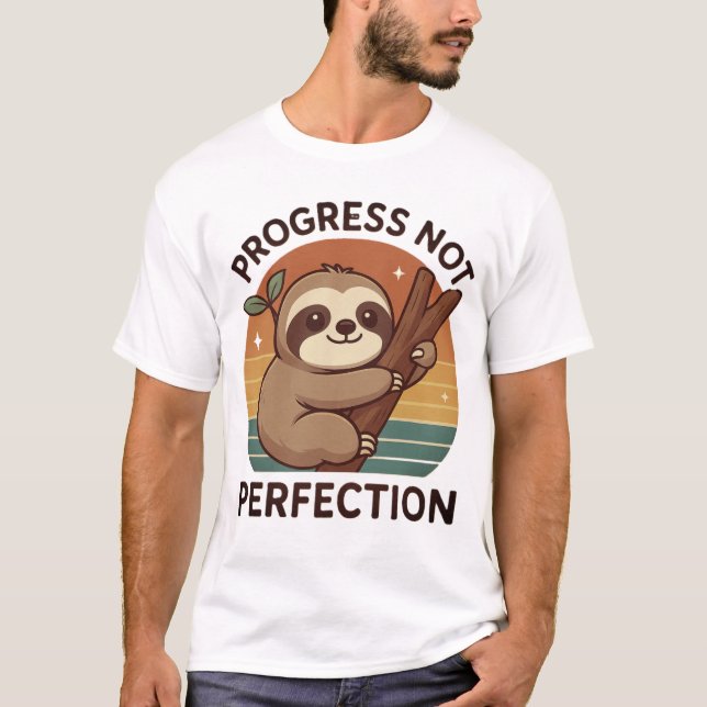 T-shirt Jote Sloth "Progress Not Perfection" Art Graphique (Devant)