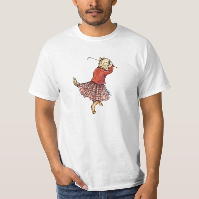 T-shirt jouant au golf drôle de chat (Devant)