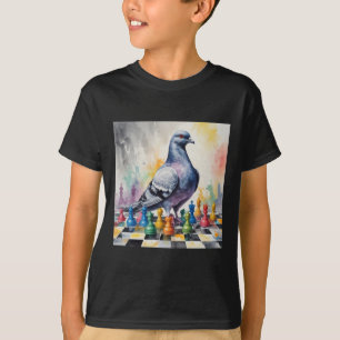 T-shirt Jouer Aux Échecs Avec Un Sticker Pigeon
