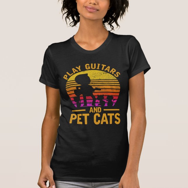 T-shirt Jouer aux guitares Pet Cats Musicien Cute Kitten L (Devant)