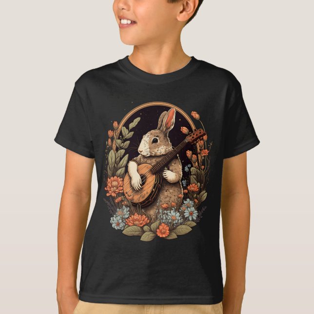 T-shirt Jouer Banjo Guitare Musique Rabbit Happy (Devant)