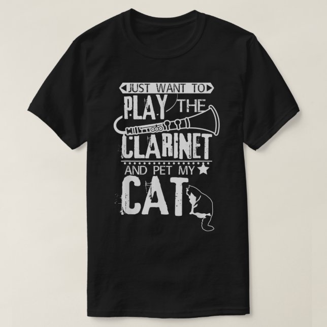 T-shirt Jouer Clarinet et familier mon chat (Design devant)