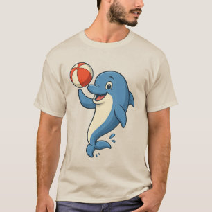 T-shirt Jouer Dauphin de dessin avec Beach Ball