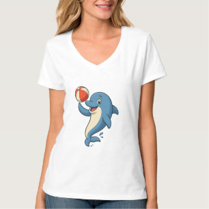 T-shirt Jouer Dauphin de dessin avec Beach Ball