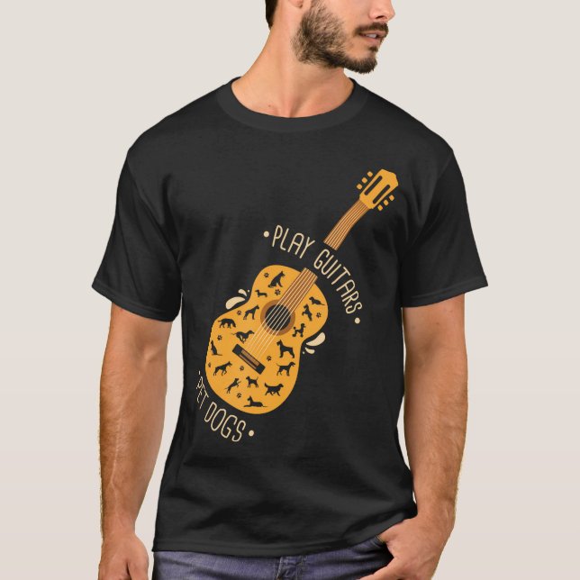 T-shirt Jouer Guitares Chiens De Compagnie I Chien Et Amat (Devant)